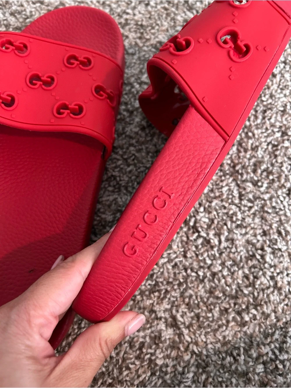 Gucci red rubber slides